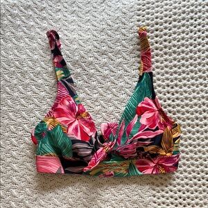 Kona Sol Floral Bikini Top - Pink and Green